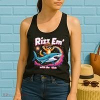 Rizz Em With The Tism Humor Cat Shark Autism Awareness Women's Tank Top thumb 2