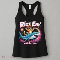 Rizz Em With The Tism Humor Cat Shark Autism Awareness Women's Tank Top thumb 3