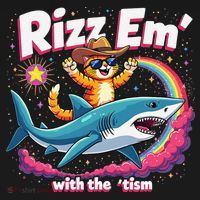 Rizz Em With The Tism Humor Cat Shark Autism Awareness Women's Tank Top thumb 5