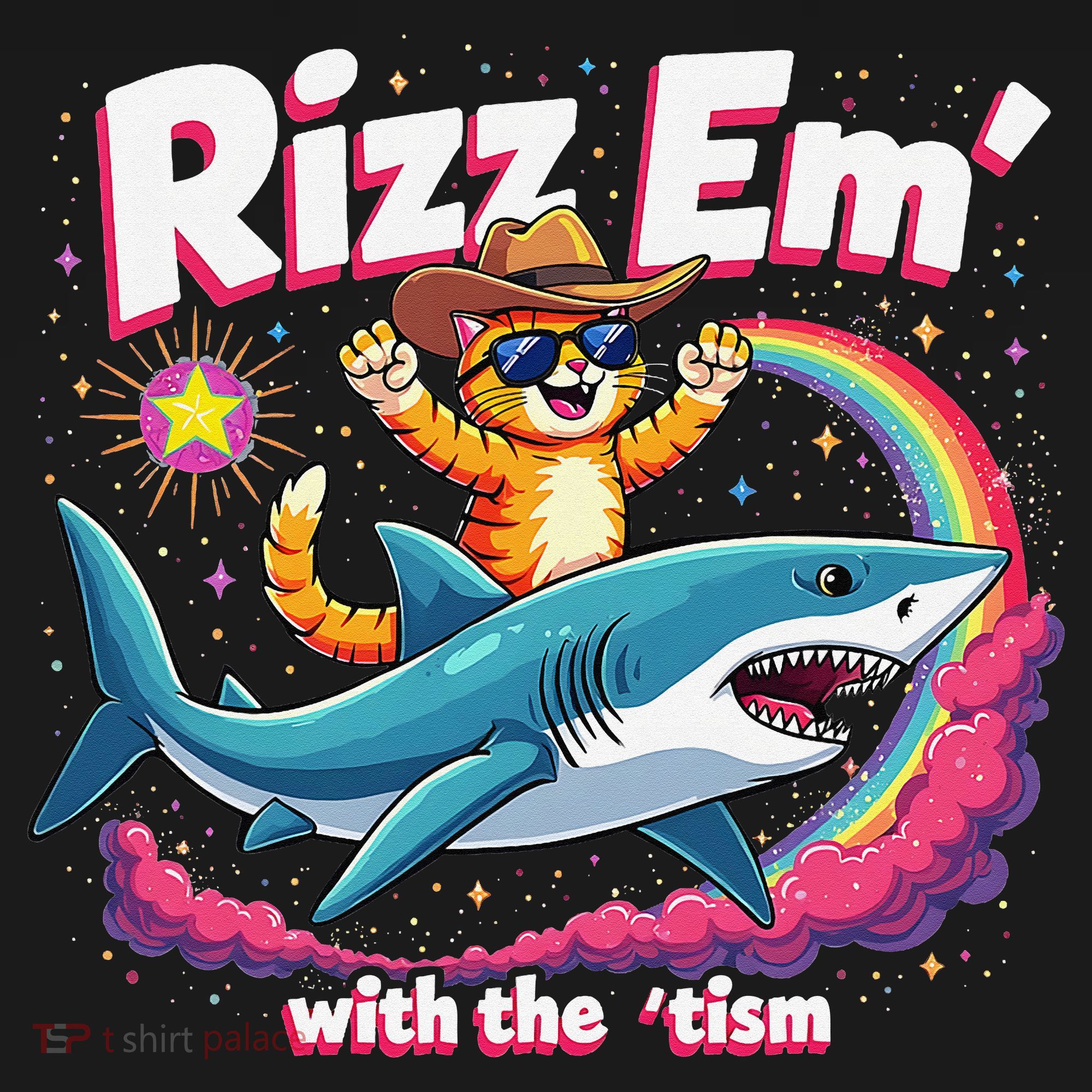 Rizz Em With The Tism Humor Cat Shark Autism Awareness Women's Tank Top
