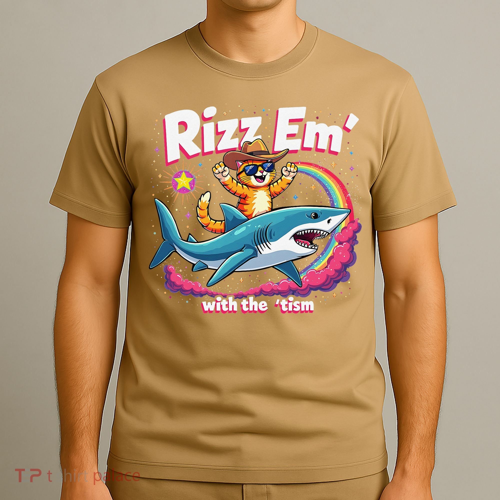 Rizz Em With The Tism Humor Cat Shark Autism Awareness T-Shirt