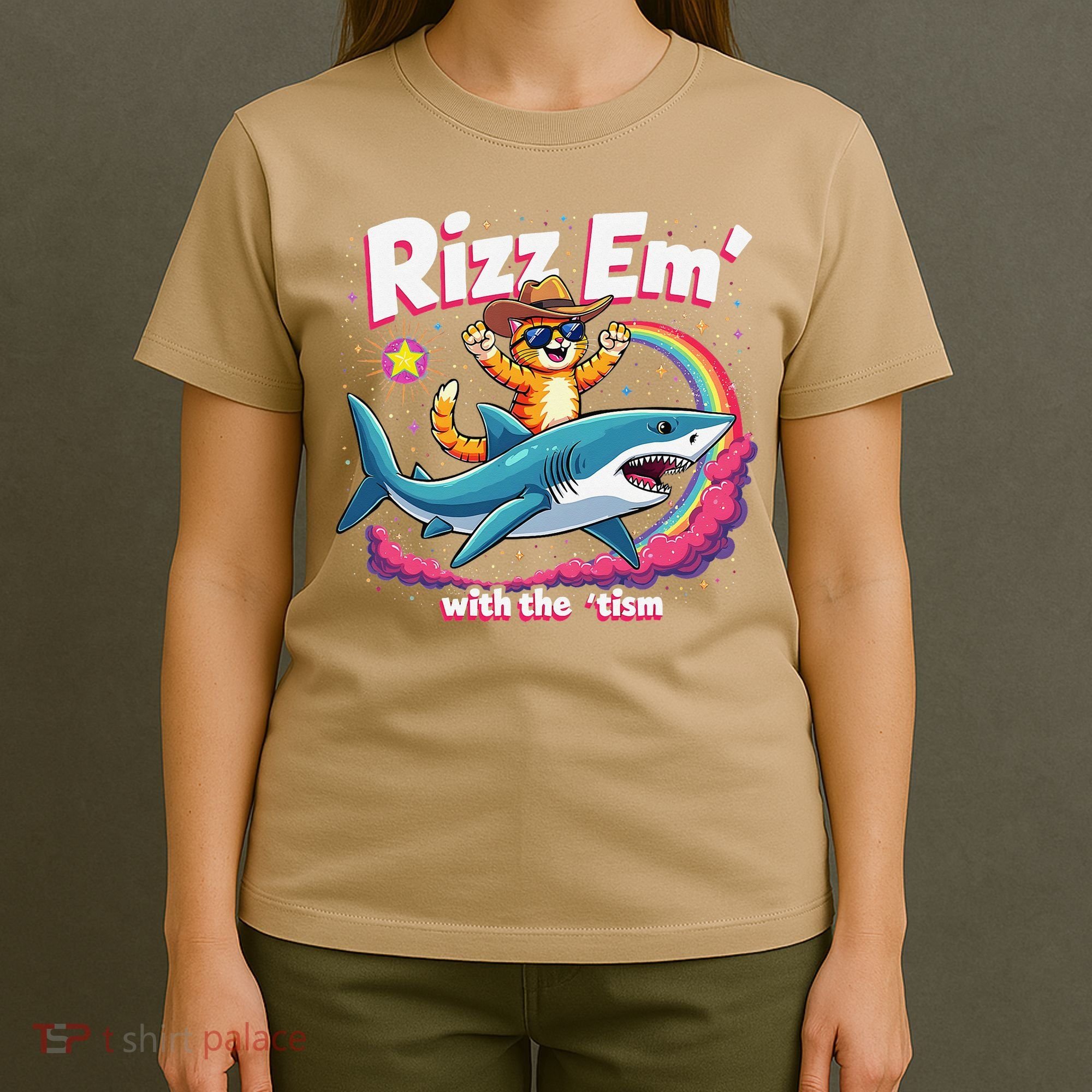 Rizz Em With The Tism Humor Cat Shark Autism Awareness T-Shirt