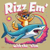 Rizz Em With The Tism Humor Cat Shark Autism Awareness T-Shirt thumb 7
