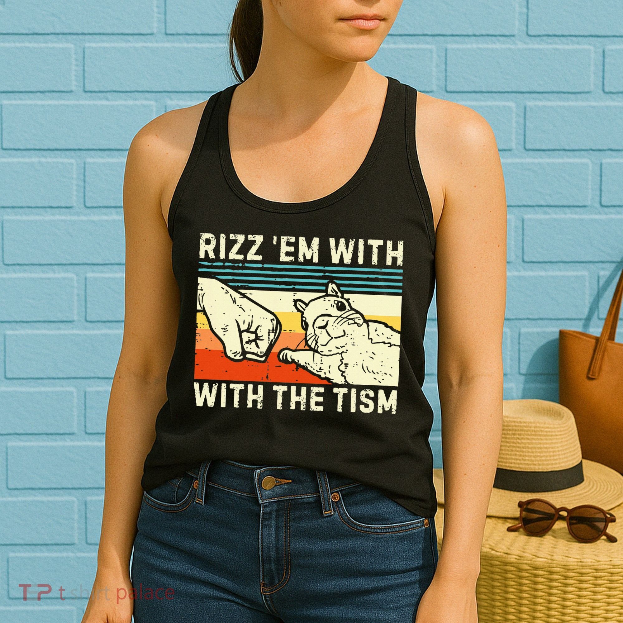 Rizz Em With The Tism Rizzler Joke Meme Rizzling Squirrel Women's Tank Top