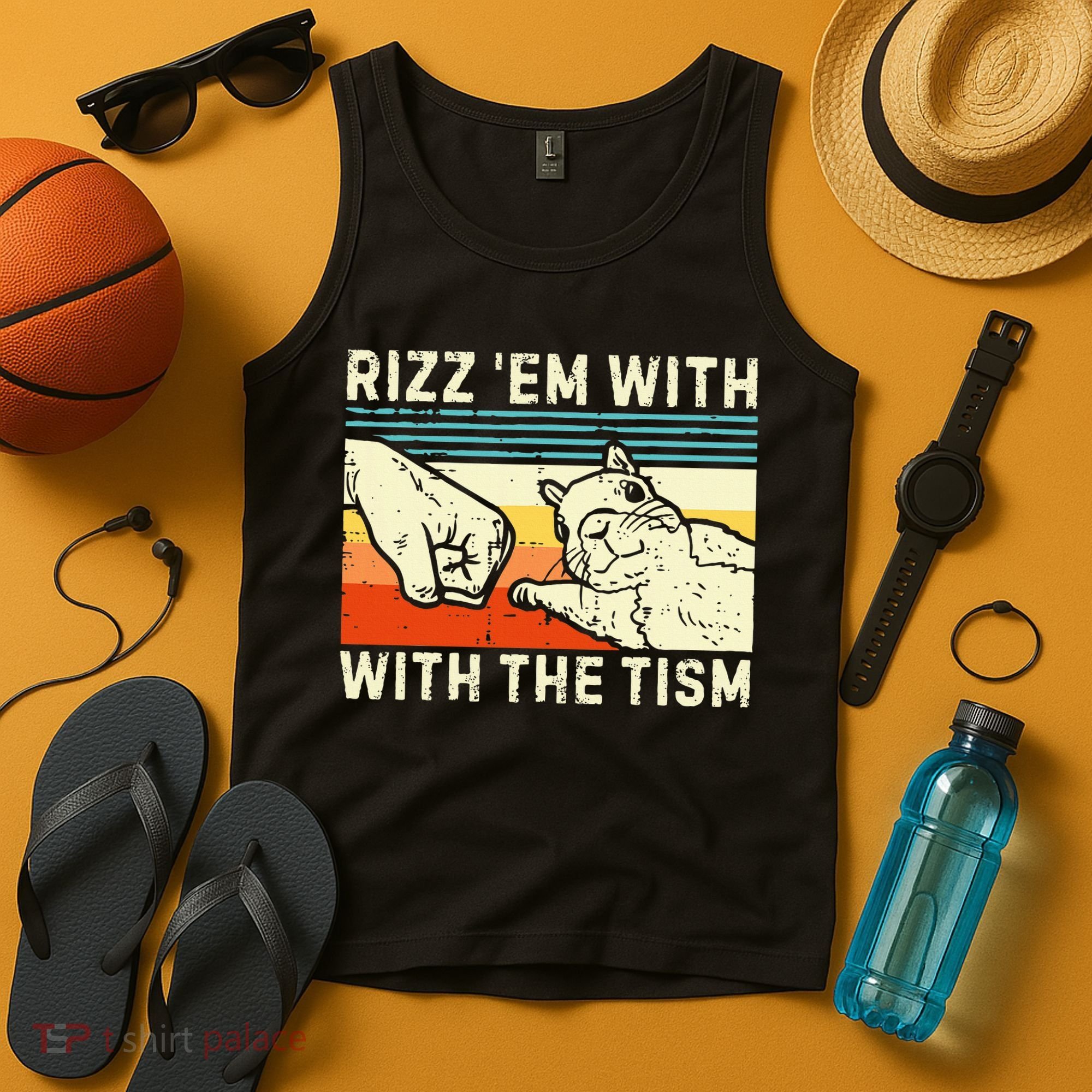 Rizz Em With The Tism Rizzler Joke Meme Rizzling Squirrel Tank Top