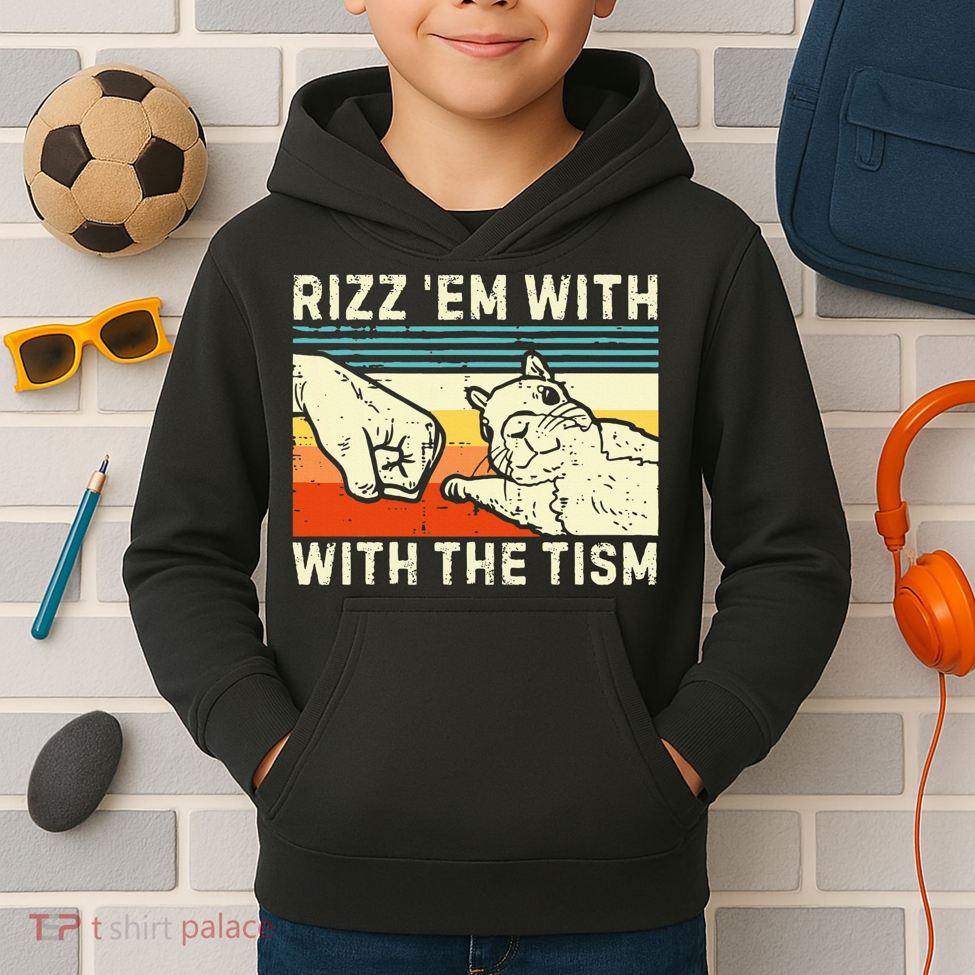 Rizz Em With The Tism Rizzler Joke Meme Rizzling Squirrel Kids Hoodie