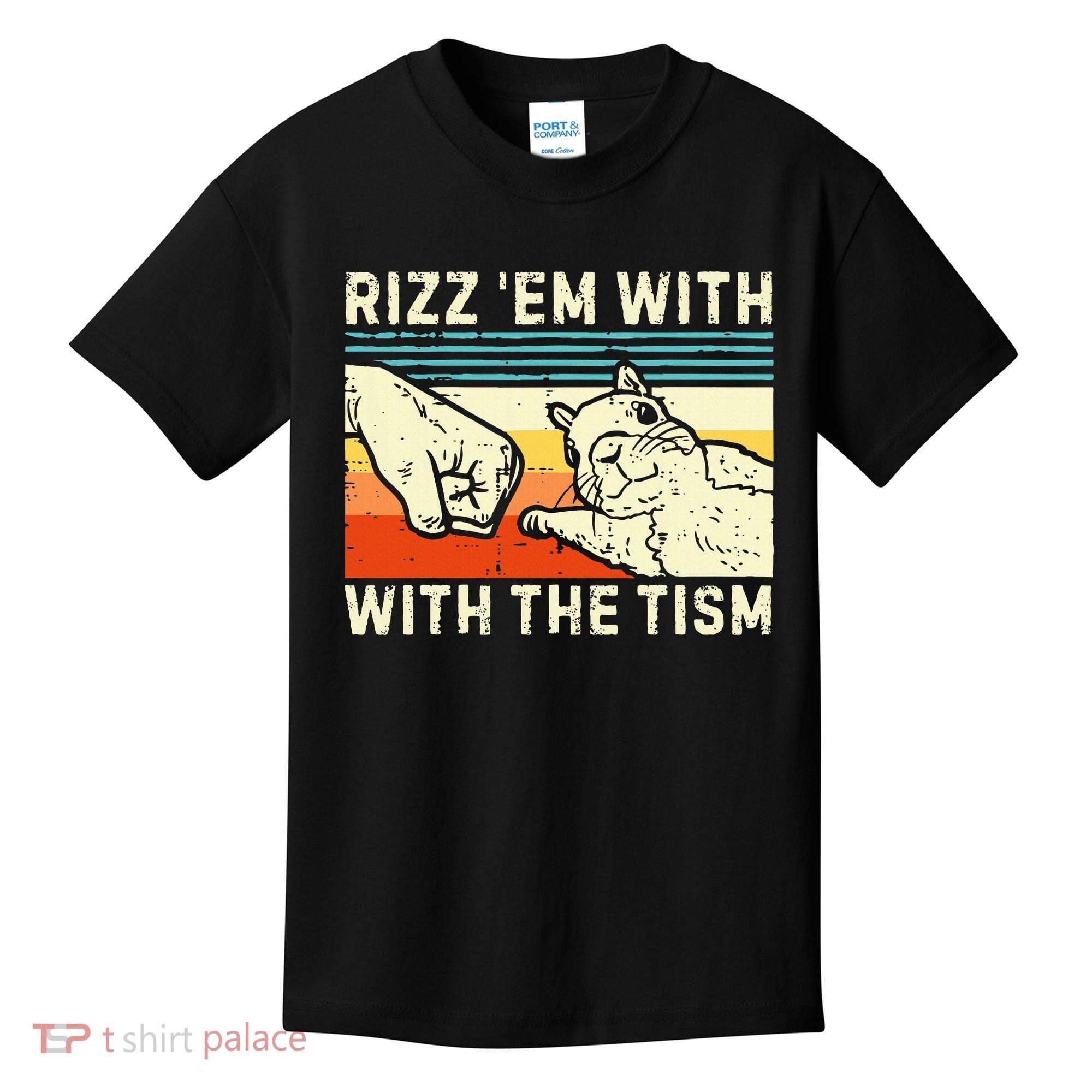 Rizz Em With The Tism Rizzler Joke Meme Rizzling Squirrel Kids T-Shirt
