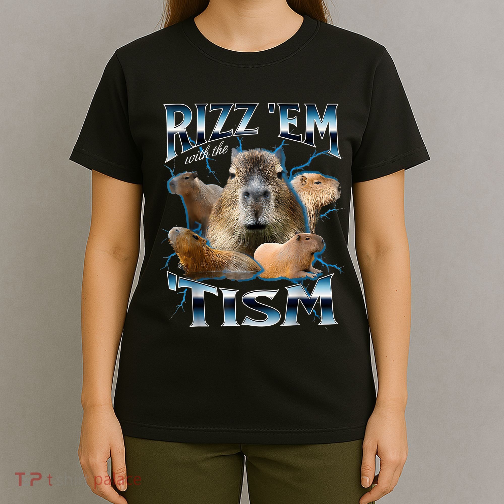 Rizz Em With The Tism Capybara Funny Oddly Dank Meme T-Shirt