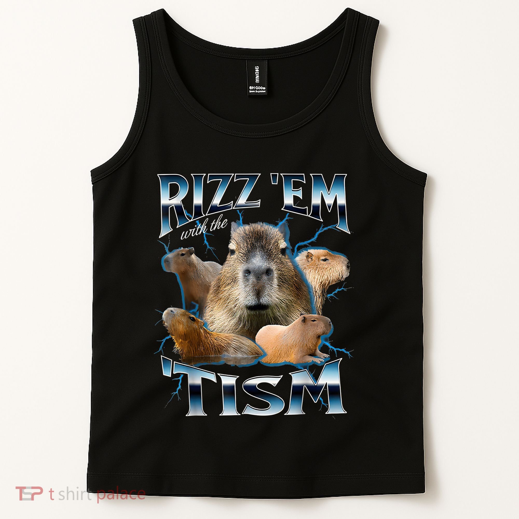 Rizz Em With The Tism Capybara Funny Oddly Dank Meme Tank Top