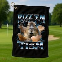 Rizz Em With The Tism Capybara Funny Oddly Dank Meme Golf Towel thumb 1