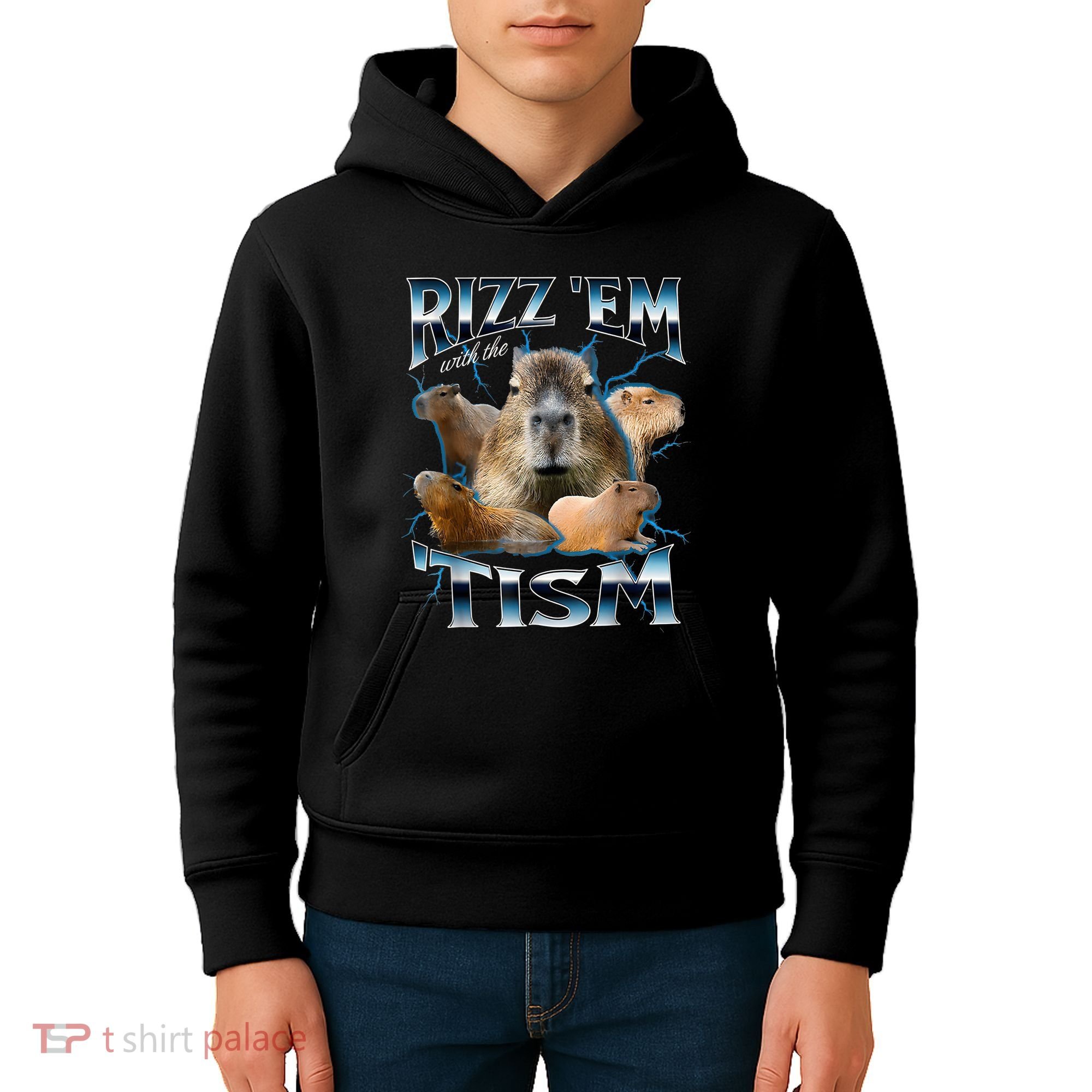 Rizz Em With The Tism Capybara Funny Oddly Dank Meme Kids Hoodie