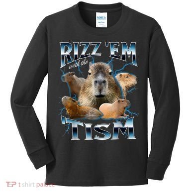 Rizz Em With The Tism Capybara Funny Oddly Dank Meme Kids Long Sleeve Shirt