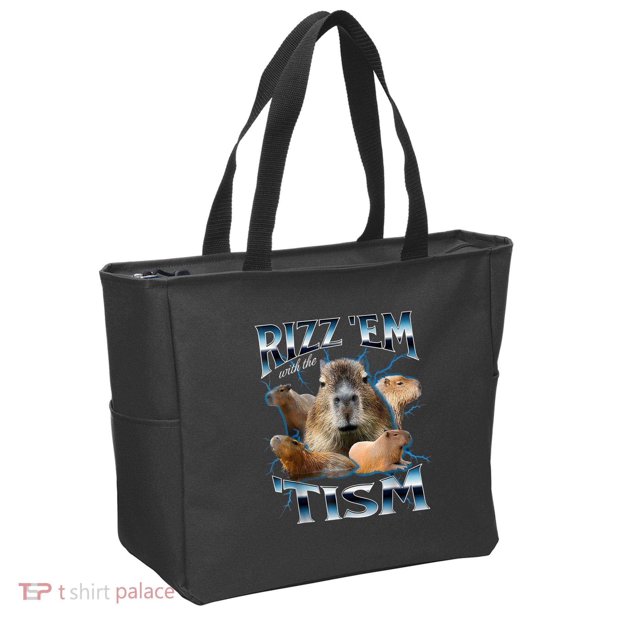 Rizz Em With The Tism Capybara Funny Oddly Dank Meme Tote Bag
