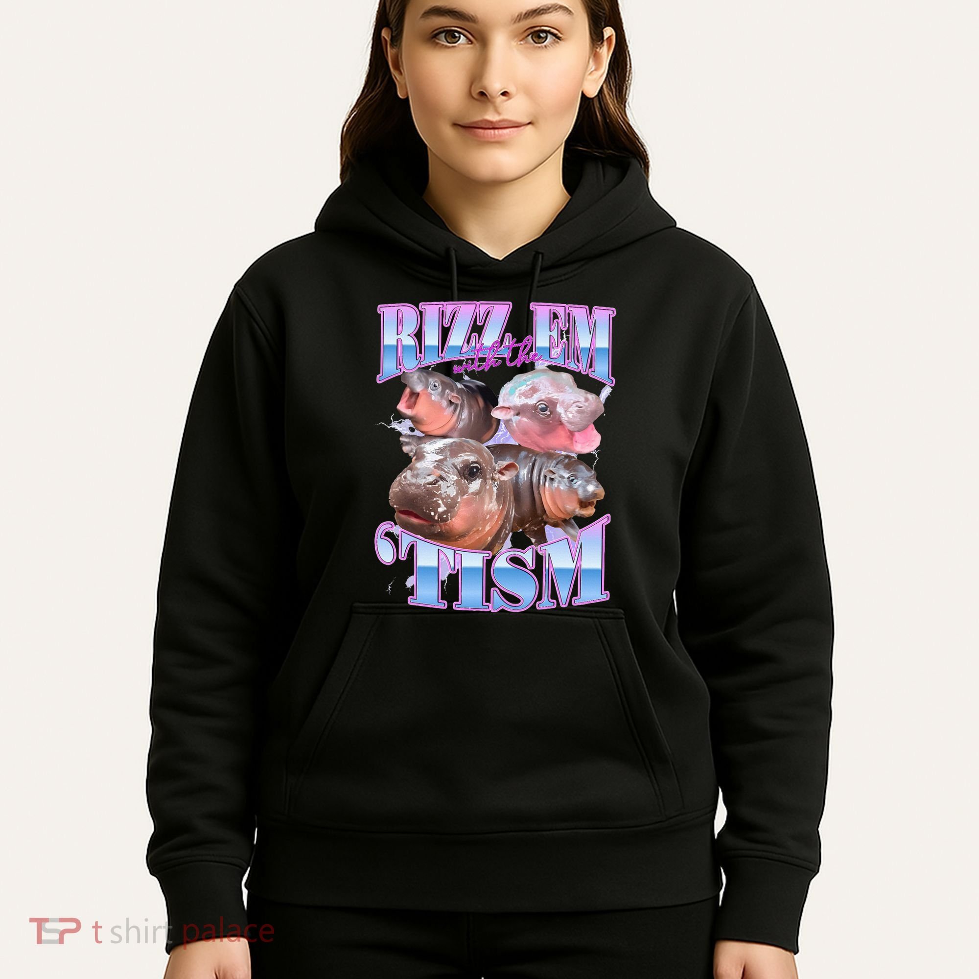 Rizz Em With The Tism Meme Moo Deng Hoodie