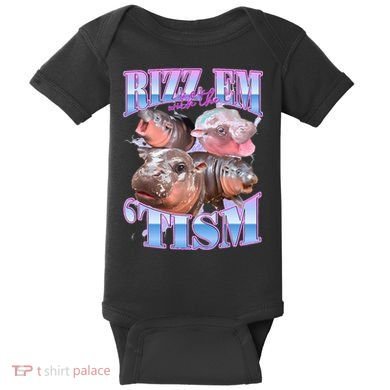 Rizz Em With The Tism Meme Moo Deng Baby Bodysuit