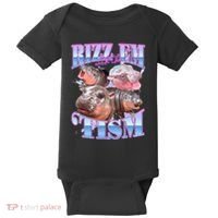 Rizz Em With The Tism Meme Moo Deng Baby Bodysuit thumb 0