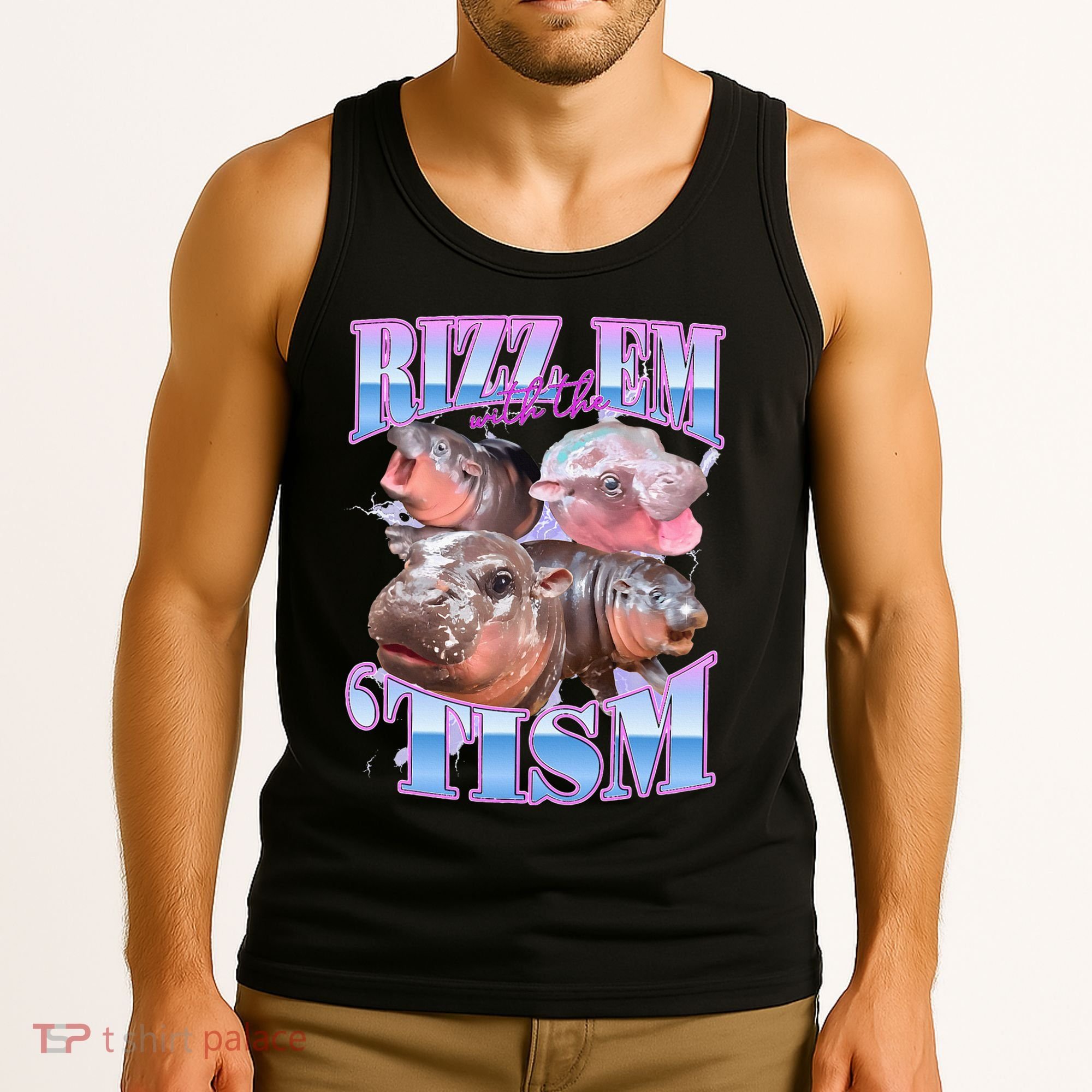 Rizz Em With The Tism Meme Moo Deng Tank Top
