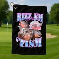 Rizz Em With The Tism Meme Moo Deng Golf Towel thumb 1