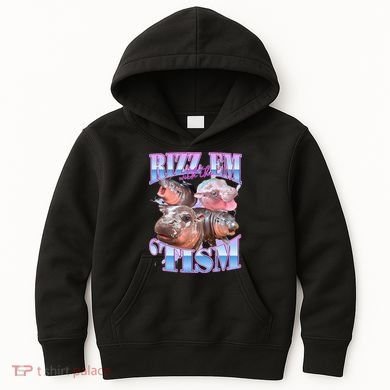 Rizz Em With The Tism Meme Moo Deng Kids Hoodie
