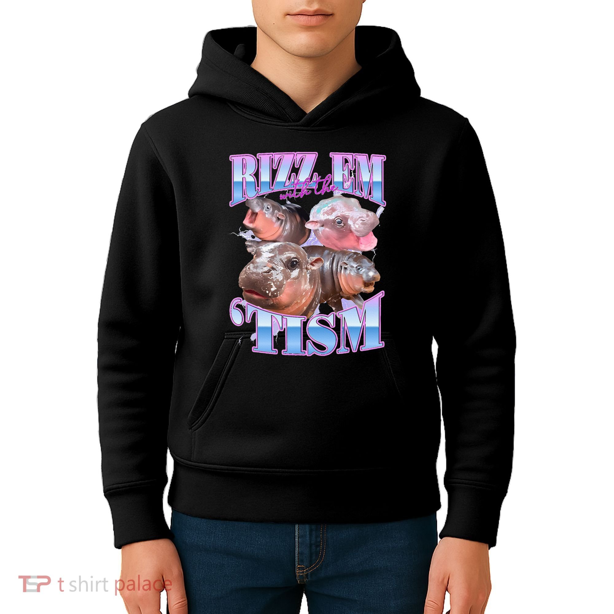 Rizz Em With The Tism Meme Moo Deng Kids Hoodie
