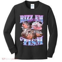 Rizz Em With The Tism Meme Moo Deng Kids Long Sleeve Shirt thumb 0