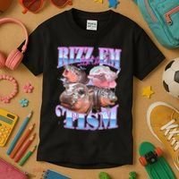 Rizz Em With The Tism Meme Moo Deng Kids T-Shirt thumb 3