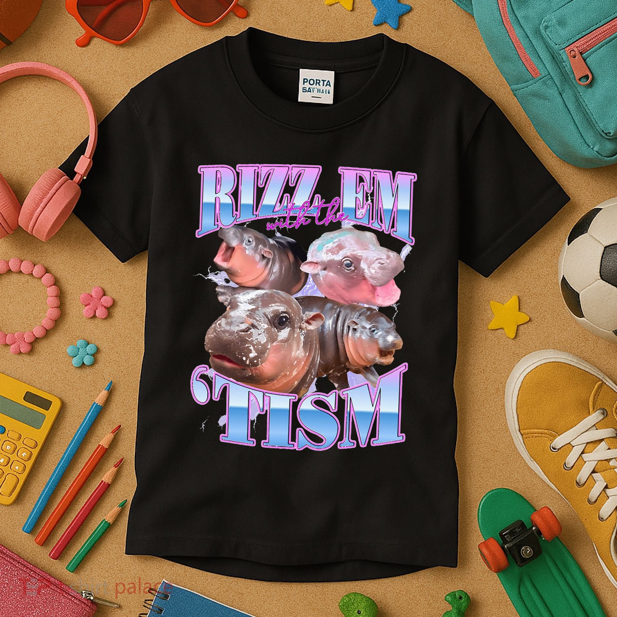Rizz Em With The Tism Meme Moo Deng Kids T-Shirt