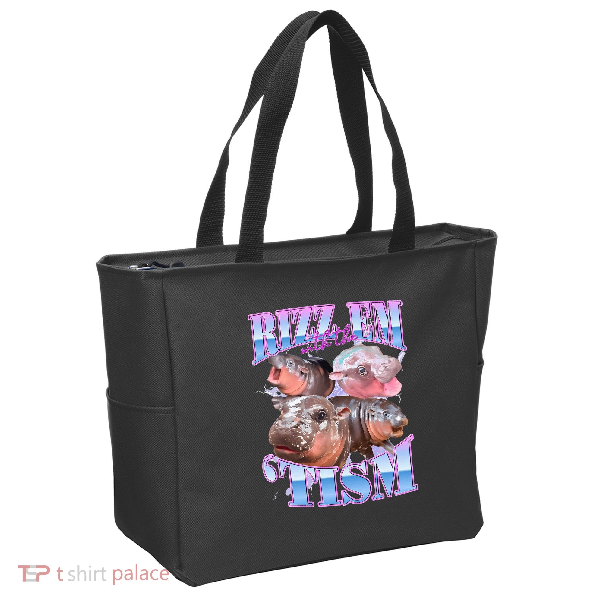 Rizz Em With The Tism Meme Moo Deng Tote Bag