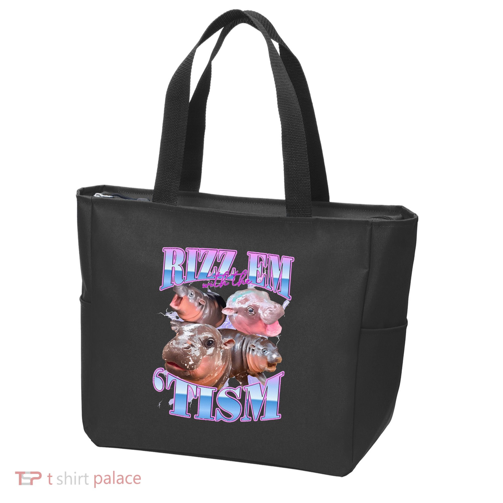 Rizz Em With The Tism Meme Moo Deng Tote Bag