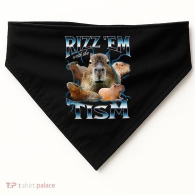 Rizz Em With The Tism Capybara Funny Oddly Dank Meme USA-Made Doggie Bandana
