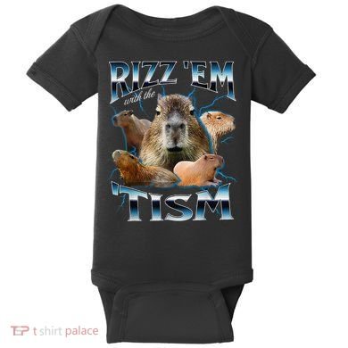 Rizz Em With The Tism Capybara Funny Oddly Dank Meme Baby Bodysuit