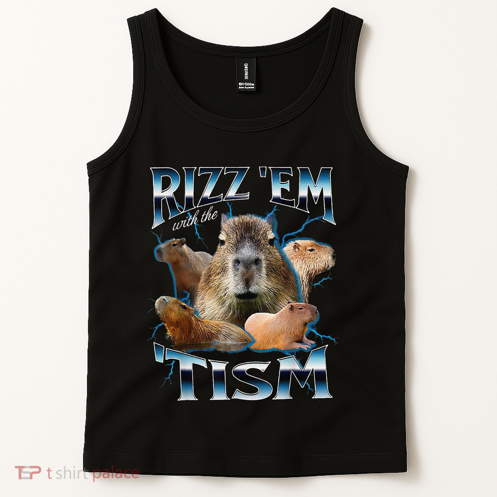 Rizz Em With The Tism Capybara Funny Oddly Dank Meme Tank Top