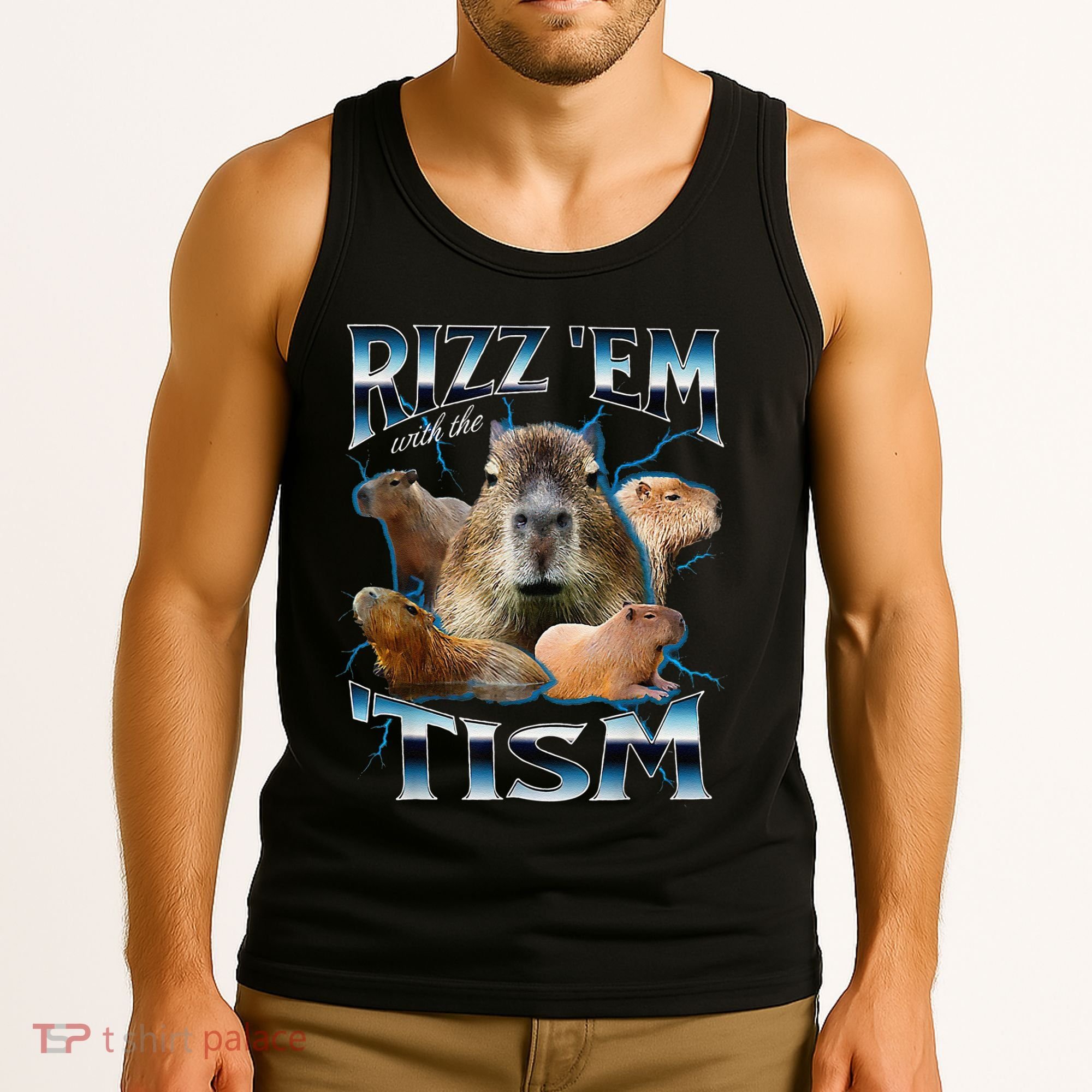 Rizz Em With The Tism Capybara Funny Oddly Dank Meme Tank Top