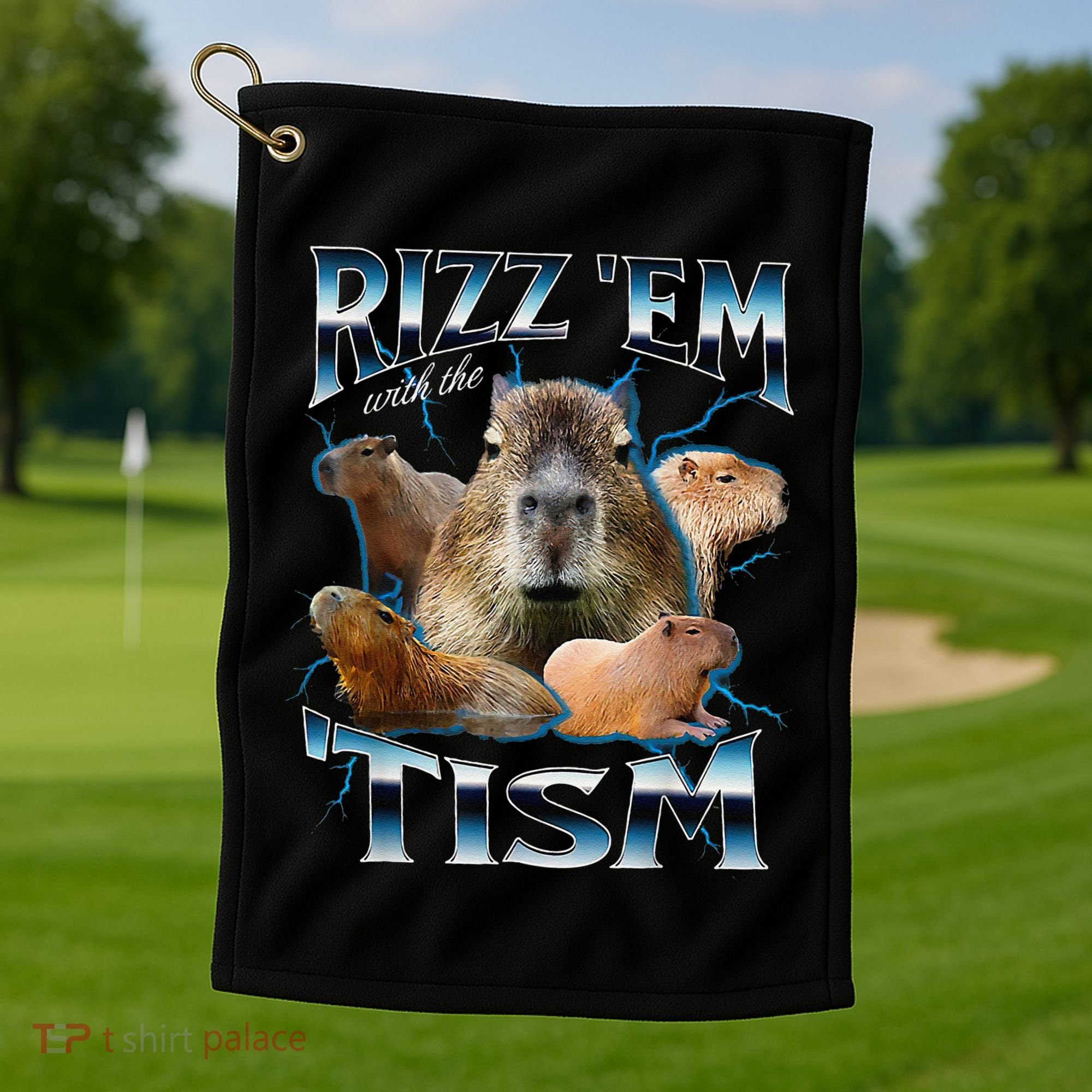 Rizz Em With The Tism Capybara Funny Oddly Dank Meme Golf Towel