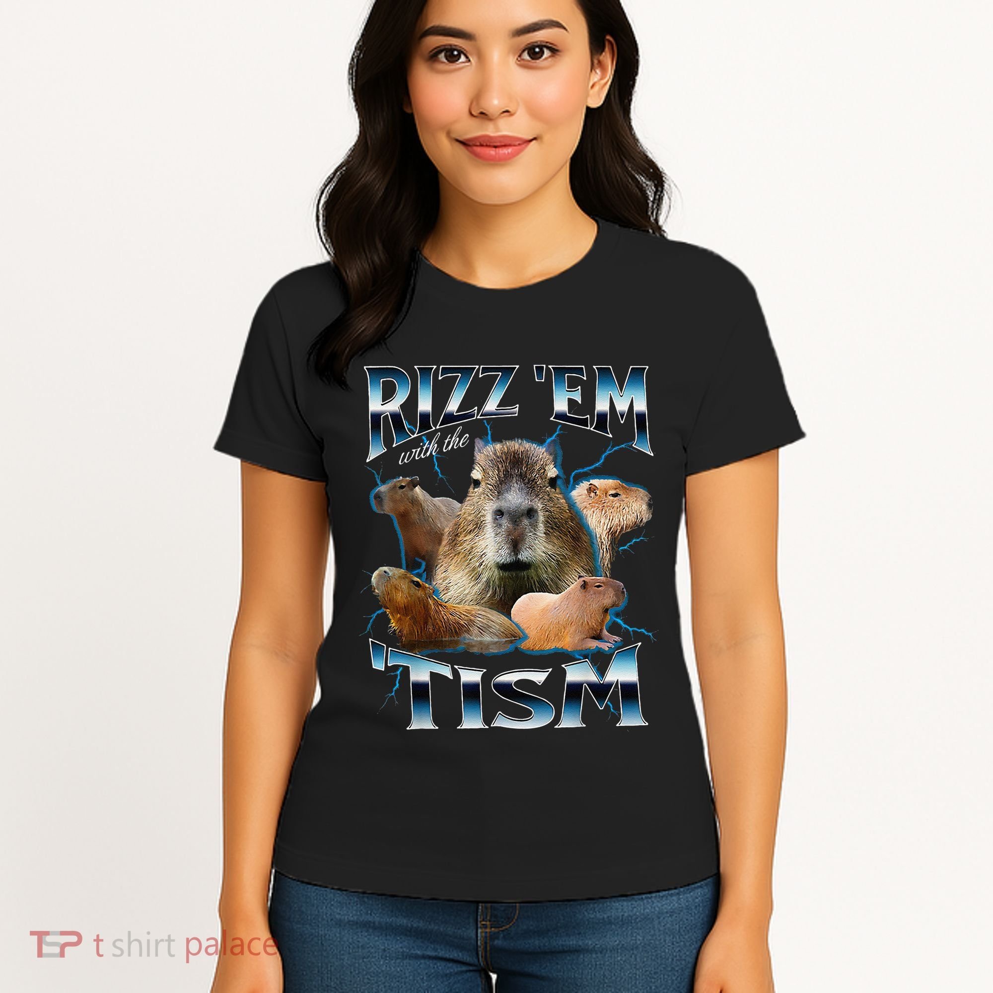 Rizz Em With The Tism Capybara Funny Oddly Dank Meme Women's T-Shirt
