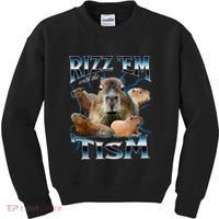 Rizz Em With The Tism Capybara Funny Oddly Dank Meme Kids Sweatshirt thumb 0