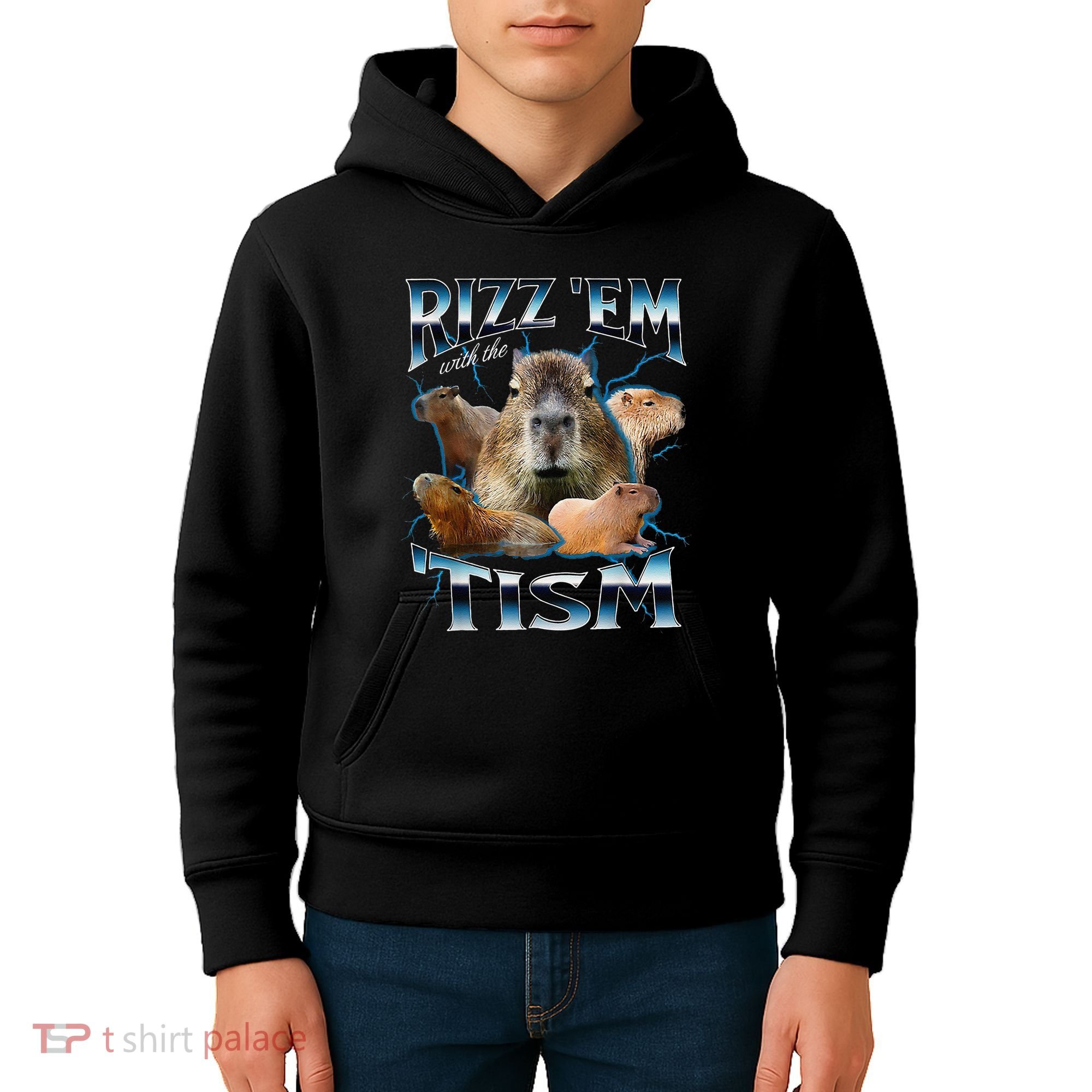 Rizz Em With The Tism Capybara Funny Oddly Dank Meme Kids Hoodie
