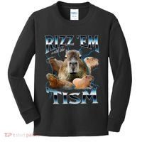 Rizz Em With The Tism Capybara Funny Oddly Dank Meme Kids Long Sleeve Shirt thumb 0
