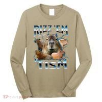 Rizz Em With The Tism Capybara Funny Oddly Dank Meme Long Sleeve Shirt thumb 0