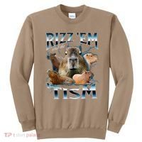 Rizz Em With The Tism Capybara Funny Oddly Dank Meme Sweatshirt thumb 0