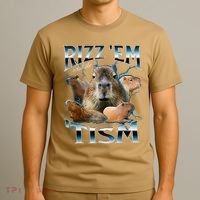 Rizz Em With The Tism Capybara Funny Oddly Dank Meme T-Shirt thumb 3