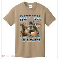 Rizz Em With The Tism Capybara Funny Oddly Dank Meme Kids T-Shirt thumb 0