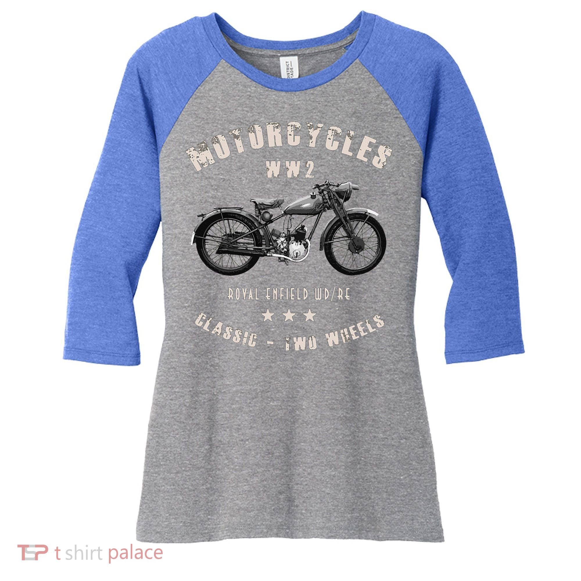 Royal Enfield Wdre Classic Motorcycle Ww2 Women's Tri-Blend 3/4-Sleeve Raglan Shirt