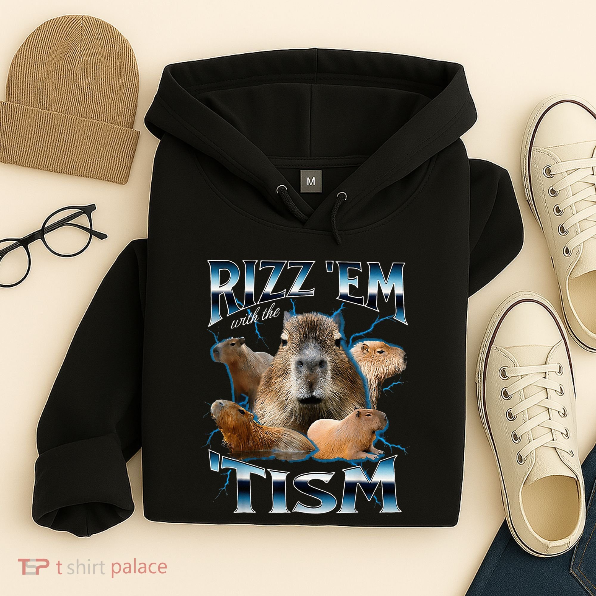 Rizz Em With The Tism Capybara Funny Oddly Dank Hoodie