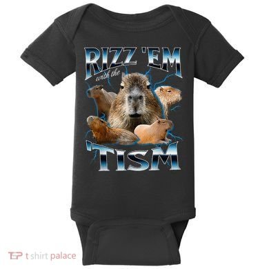 Rizz Em With The Tism Capybara Funny Oddly Dank Baby Bodysuit