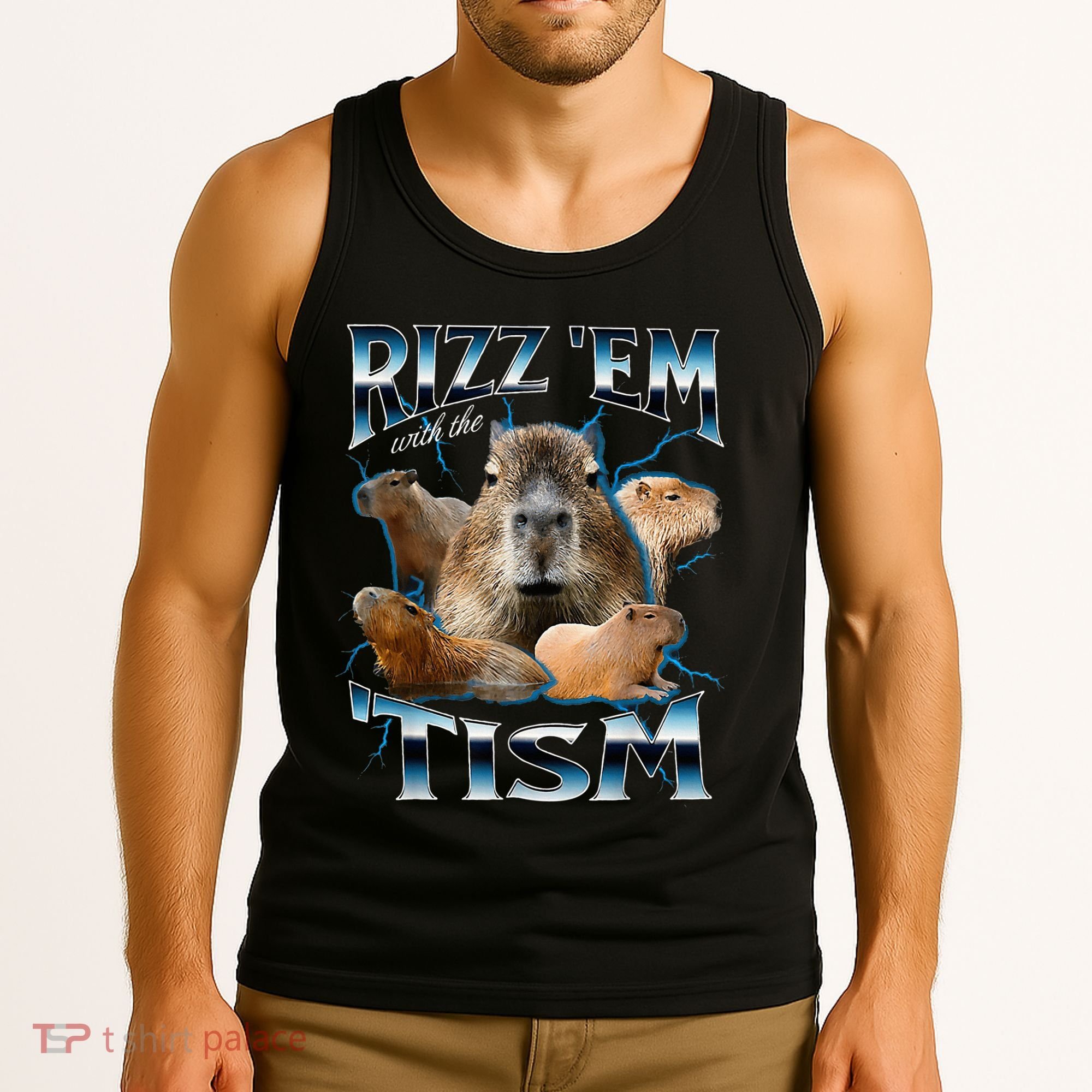 Rizz Em With The Tism Capybara Funny Oddly Dank Tank Top