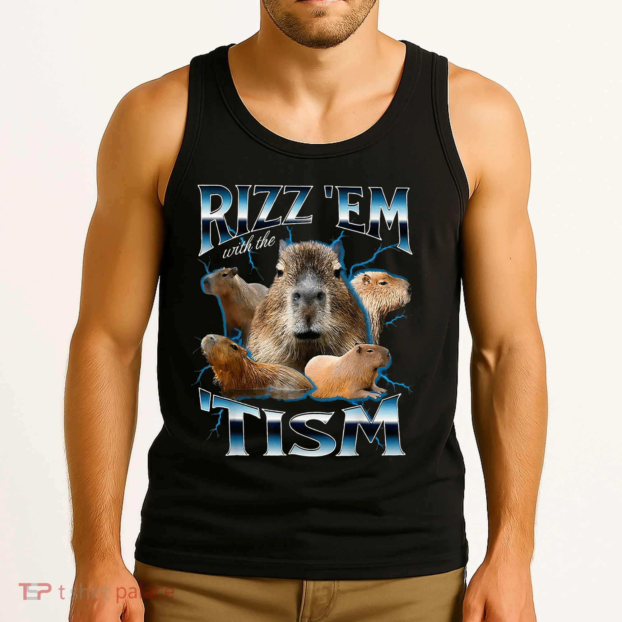 Rizz Em With The Tism Capybara Funny Oddly Dank Tank Top