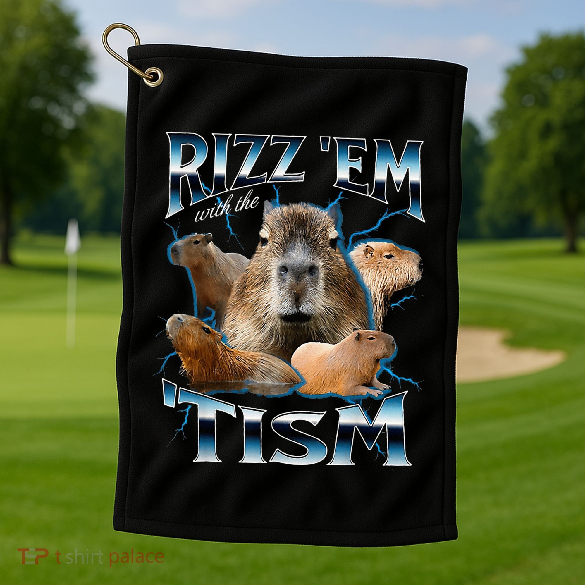 Rizz Em With The Tism Capybara Funny Oddly Dank Golf Towel