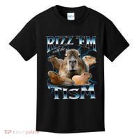 Rizz Em With The Tism Capybara Funny Oddly Dank Kids T-Shirt thumb 0