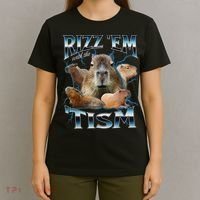 Rizz Em With The Tism Capybara Funny Oddly Dank Meme T-Shirt thumb 4